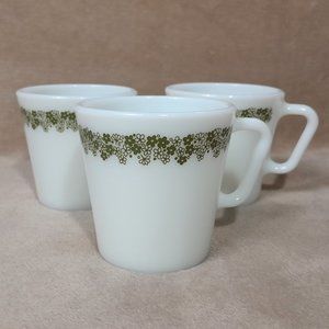Pyrex Coffee Cups Green Crazy Daisy Spring Blossom Set Of 3